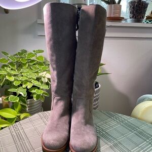 Gray with Brown Undertone Knee-High Women's Leather Boots by Aqua Sofft